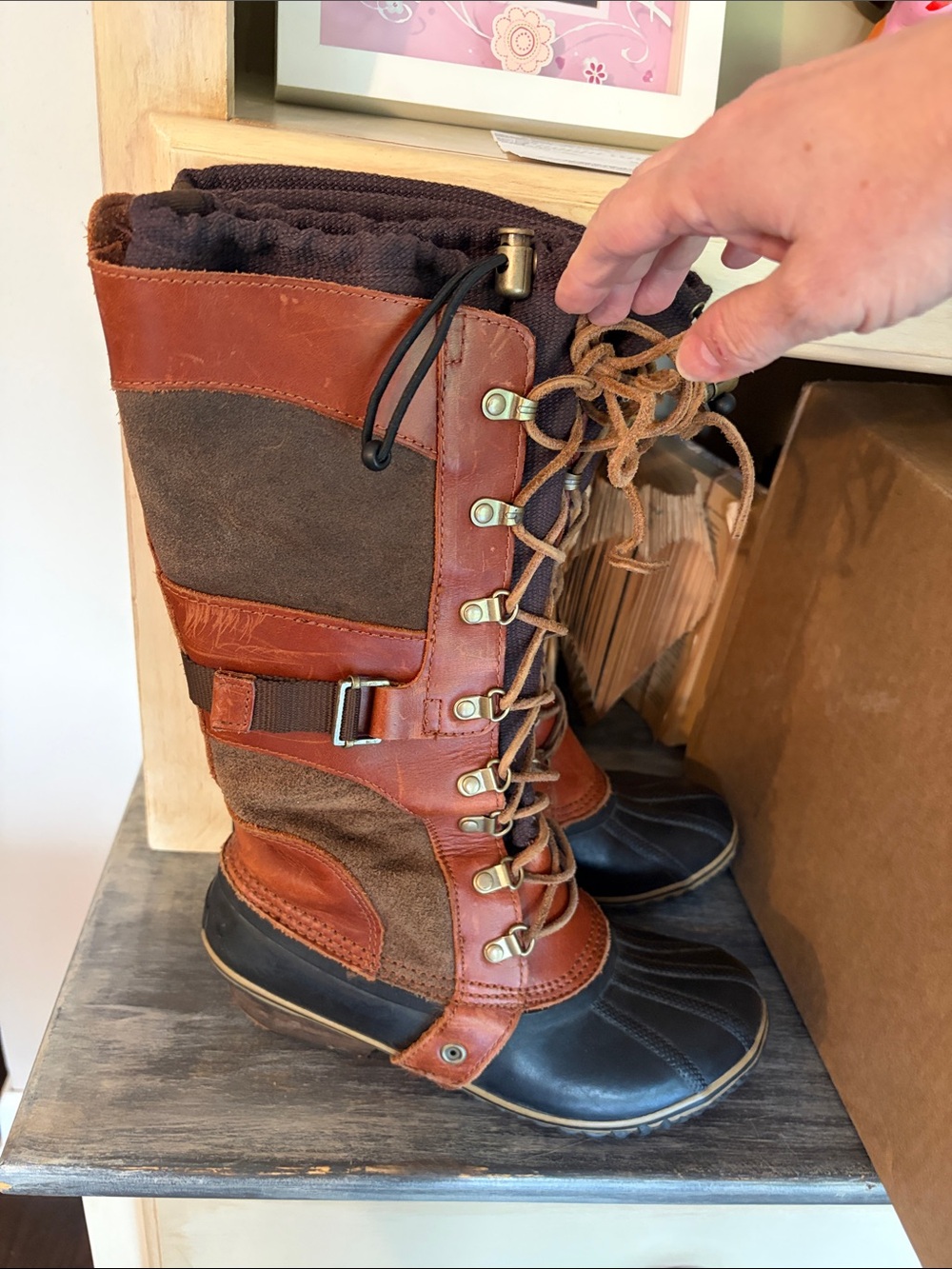 Sorel Brown and Black Lace-Up Women's Winter Rain Boots